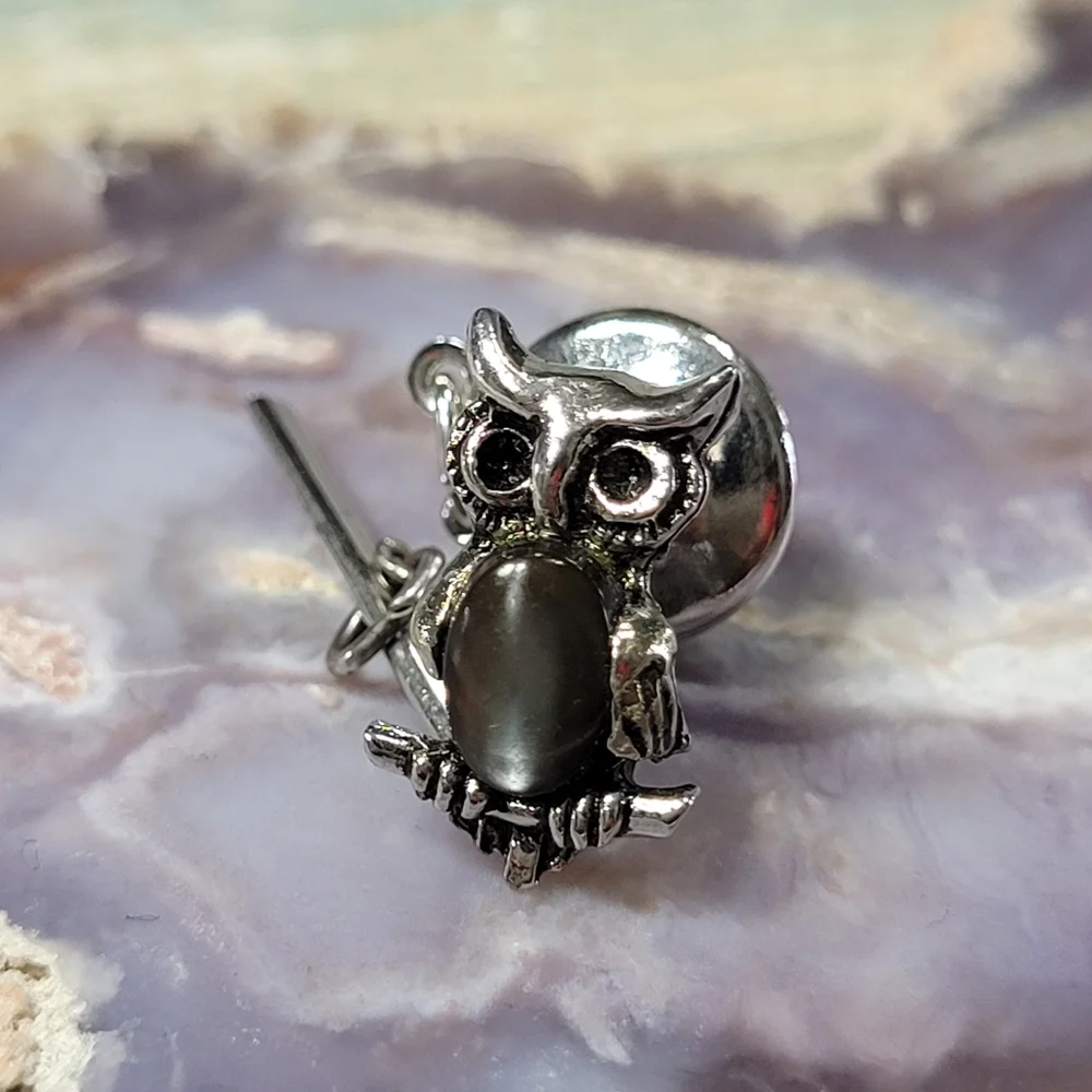 Silver Owl Tie Tack with Chain